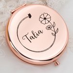 Gepersonaliseerde Geboorte Bloem Zak make-up spiegel met gegraveerde naam Verjaardag Huwelijk Gift voor vrouwen bruidsmeisjes