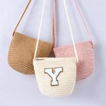 Gepersonaliseerde Boho Verstelbare Rieten Kindertas met Chenille Initiaal Verjaardag Bruiloft Kerstcadeau voor Peuters Bloemen Meisjes Kinderen