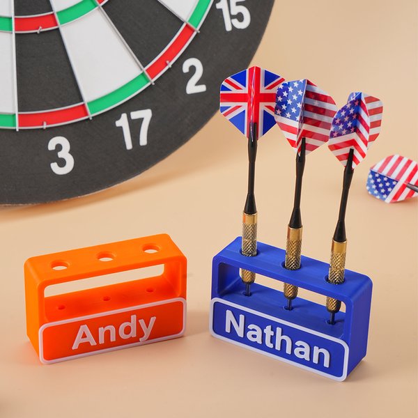 Personalised Multicolour Stand Dart Holder with Name Holds 3 Darts Desk Decor Birthday Game Club Gift for Dart Lovers