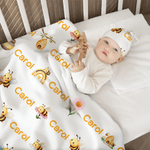 Henkilökohtainen Bee Flower 100% puuvilla Swaddle peitto ja Knot Hat Set nimi syntymäpäivä Baby Shower lahja vastasyntyneille vauvoille vauvoille