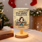 Personalised Retro Style Cartoon Reading Character Flaxen Fabric Table Lamp with Name Birthday Christmas Gift for Family Reading Lovers