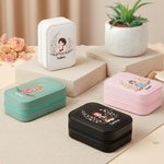 Personalisierte Cartoon Girl Flying Birth Flower PU Leder Schmuckkästchen mit Namen und einstellbaren Drei-Farben-LED-Spiegel Geburtstag Weihnachten Geschenk für Frauen