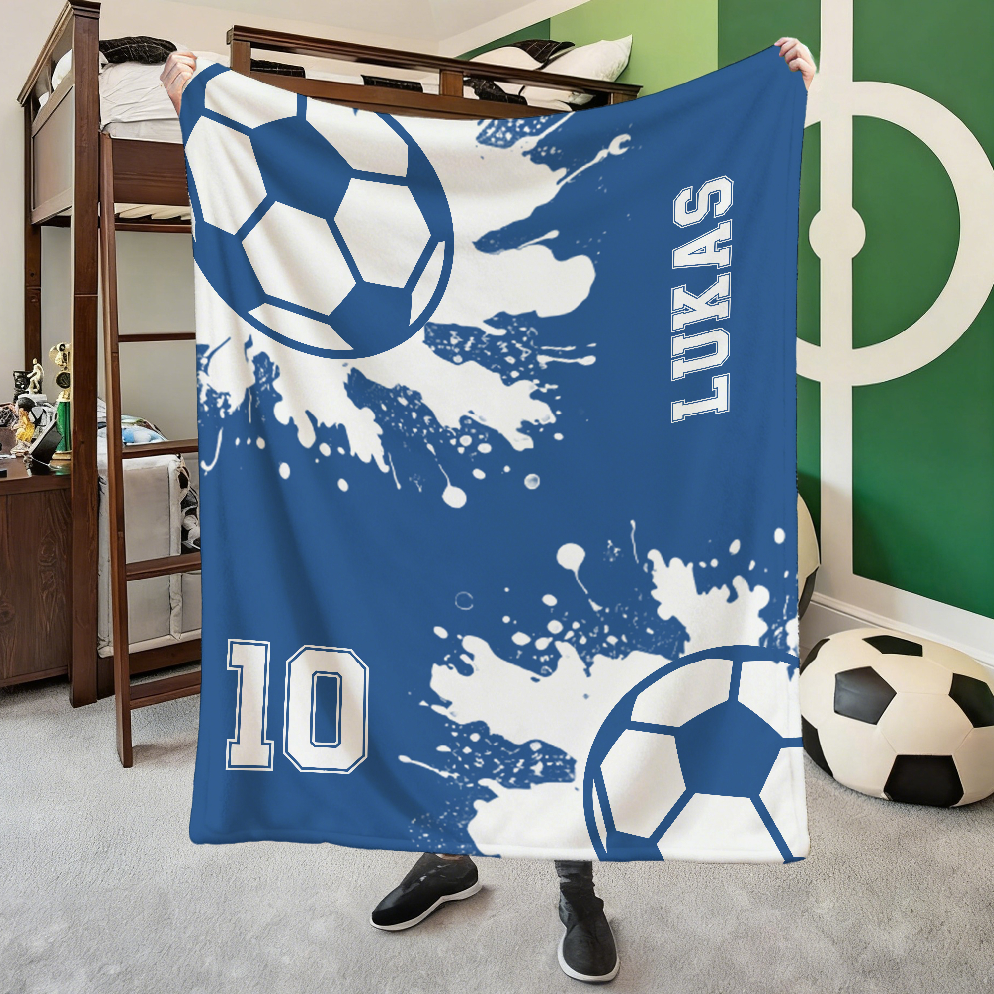 Personalisierte Fußball Handball Decke mit Namen und Nummer Haus Deko Geburtstag Weihnachten Geschenk für Sportliebhaber