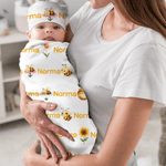 Personalisierte Biene Blume 100% Baumwolle Swaddle Decke und Knoten Hut Set mit Namen Geburtstag Baby Dusche Geschenk für Neugeborene Babys