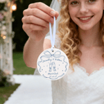 Personalized Romantic Wedding Bow Ceramic Ornament with Name and Date Christmas Tree Decor Wedding Gift for Newlyweds Couples