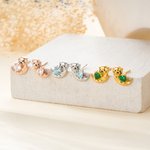 Personalized Sterling Silver Otter Heart Birthstone Stud Earrings Birthday Christmas Gift for Women Otter Lovers