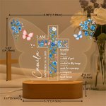 Spersonalizowana lampka nocna LED Butterfly Flower Cross z imieniem, datą i drewnianą podstawą Dekoracja do pokoju dziecięcego Prezent urodzinowy Baby Shower dla chrześcijańskiej rodziny