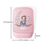 Personalisierte Cartoon Girl Flying Birth Flower PU Leder Schmuckkästchen mit Namen und einstellbaren Drei-Farben-LED-Spiegel Geburtstag Weihnachten Geschenk für Frauen