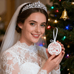 Personalized Romantic Wedding Bow Ceramic Ornament with Name and Date Christmas Tree Decor Wedding Gift for Newlyweds Couples