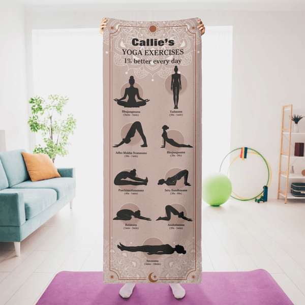Personalizzato Mandala Pattern Yoga Poses Asciugamano da yoga in microfibra assorbente con nome Accessori sportivi Regalo di compleanno per gli amanti dello yoga Donne