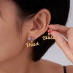 Pendientes personalizados con forma de corazón y piedra de nacimiento Joyas delicadas con nombre Día de la Madre Aniversario Cumpleaños Regalo para Mujeres Niñas