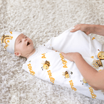 Personalisierte Biene Blume 100% Baumwolle Swaddle Decke und Knoten Hut Set mit Namen Geburtstag Baby Dusche Geschenk für Neugeborene Babys