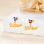 Pendientes personalizados con forma de corazón y piedra de nacimiento Joyas delicadas con nombre Día de la Madre Aniversario Cumpleaños Regalo para Mujeres Niñas