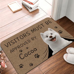 Personalized Visitors Must Be Approved By 3D Cartoon Pet Non-Slip Doormat with 1-3 Names Home Decor Birthday Gift for Dog Cat Owners Lovers