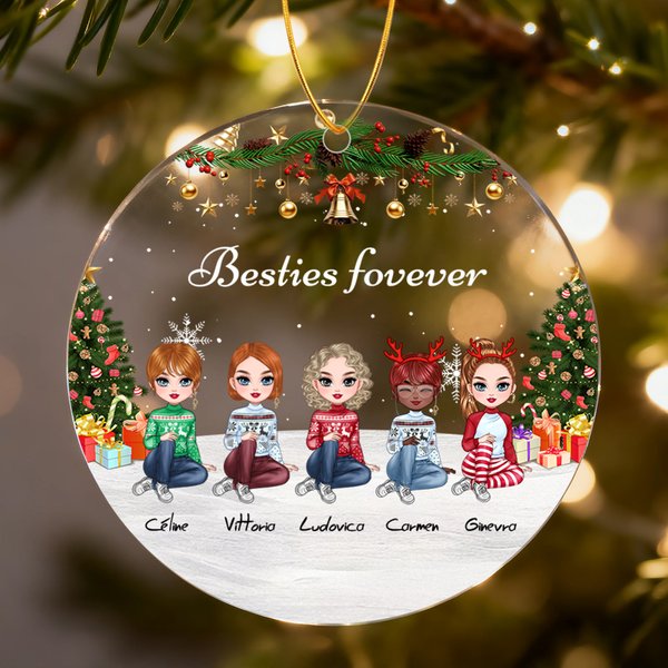 Personalizado 2-5 Personajes de dibujos animados Copo de nieve Acrílico Ornamento con nombre y cordón Árbol de Navidad Decoración del hogar Regalo de Navidad para Hermanas Besties