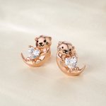 Personalized Sterling Silver Otter Heart Birthstone Stud Earrings Birthday Christmas Gift for Women Otter Lovers