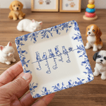 Personlig Toile De Jouy 1-7 Line Dogs Cats Ceramic Trinket Smykkeskål med navn Memorial Bursdagsgave til kvinner kjæledyrseiere