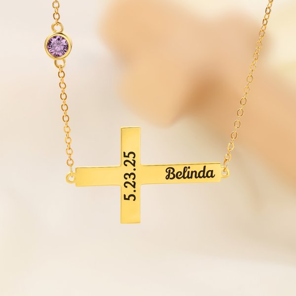 Personalizada Minimalista Cruz Collar con Nombre y Piedra de Nacimiento Dainty Jewelry Birthday Christmas Christening Baptism Gift for Christian