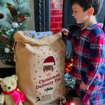 Personalized Christmas Hat Star Elk Large Drawstring Christmas Gift Bag with Name and Photo Christmas Party Gift for Kids Friends