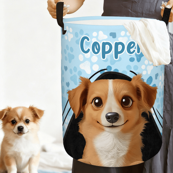Personalized 3D Cartoon Dog Paws Collapsible Large Capacity Laundry Storage Basket with Name Pet Birthday Housewarming Gift for Pet Owners
