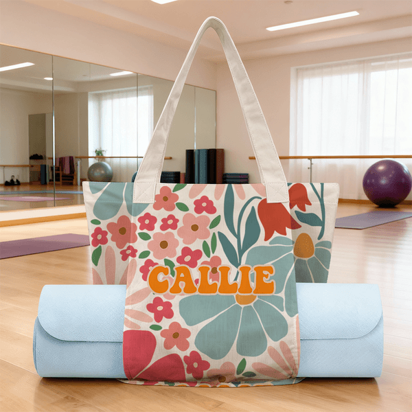 Personalized Multicolor Summer Flower Yoga Mat Tote Bag with Name Yoga Accessories Birthday Sports Christmas Gift for Women Yoga Lovers