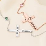 Personalizada Minimalista Cruz Collar con Nombre y Piedra de Nacimiento Dainty Jewelry Birthday Christmas Christening Baptism Gift for Christian