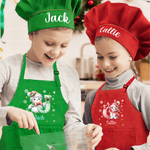 Personalised Cartoon Christmas Hat Snowman Initial Adjustable Kid Apron Chef Hat Set with Name and Pocket for Cooking Christmas Gift for Kids