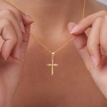Personalizada Cruz 4 Birthstones Collar Dainty Joyería Bautizo Religioso Cumpleaños Regalo para Cristianos Mujeres