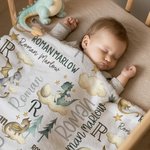 Personlig söt dinosaurie mjuk pläd filt med namn heminredning födelsedag baby shower julklapp för nyfödda barn