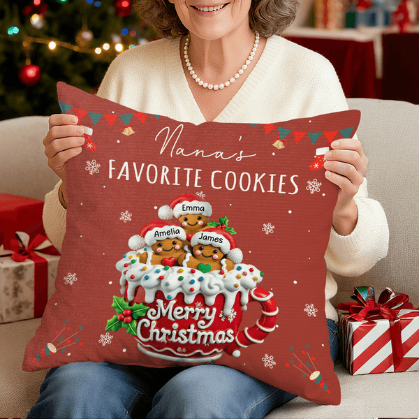 Personalized Cute Gingerbread Man Soft Throw Pillow Cover with Name Home Decor Housewarming Christmas Gift for Grandma Grandpa