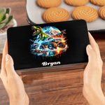 Personalized Dinosaur Off-Road Vehicle Food Grade Metal Biscuit Tin Box with Name Birthday Christmas Gift for Kids