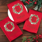 Serviette de Table 100 % Coton Personnalisée avec Initiale Nom et Motif de Couronne Décoration Table Cadeau Noël pour Famille et Amis