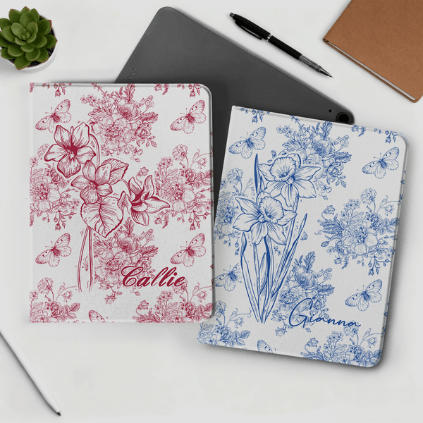 Henkilökohtainen Toile De Jouy Syntymä Flower Pad asia Suojakansi iPad nimi Päivittäinen käyttö Syntymäpäivä Vuosipäivä lahja naisille tytöille