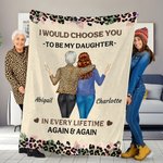 Personalized Leopard Cartoon Mother and Daughter Back View Soft Throw Blanket with Names Home Decor Birthday Gift for Women