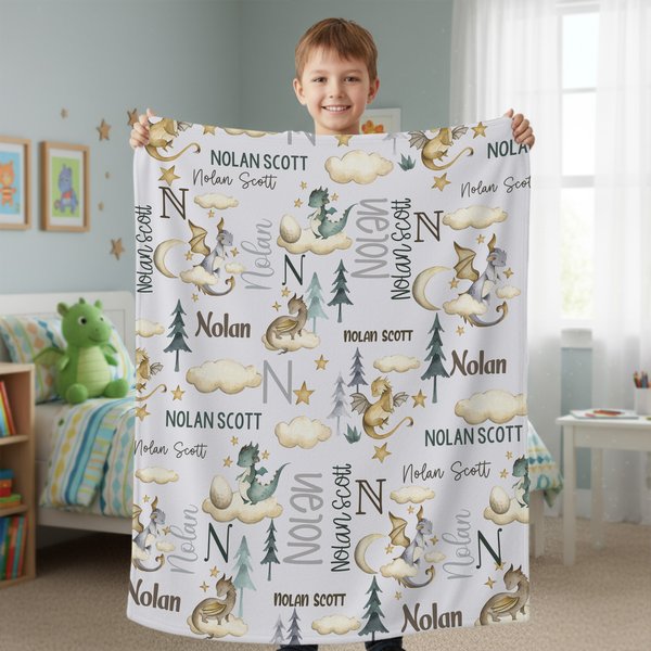 Personlig söt dinosaurie mjuk pläd filt med namn heminredning födelsedag baby shower julklapp för nyfödda barn