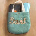Personalized Multicolor Braided Name Corduroy Lunch Bag with Flower Animal Bow Accessory Daily Travel School Birthday Gift for Toddlers Kids