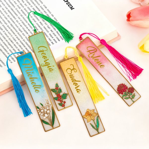Personalisierte zierliche Geburt Blume Quaste Lesezeichen mit Namen Weihnachten Geburtstag Bibliothek Bookish Geschenk für Buchliebhaber Freunde Studenten