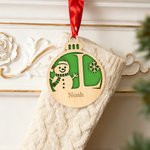 Ornement de Noël en Bois Personnalisé avec Motif Bonhomme de Neige Initiale et Nom Décoration Maison Cadeau Noël pour Famille
