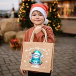 Spersonalizowana świąteczna torba z juty o dużej pojemności z płatkiem śniegu i imieniem do codziennego użytku Prezent świąteczny dla kobiet Rodzina Przyjaciele