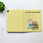 Personalized Cartoon Charatcer Flower Book Pad Case Protective Cover for iPad with Title and Name Daily Use Birthday Gift for Book Lover Bookworm