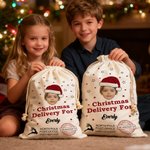 Personalized Christmas Hat Star Elk Large Drawstring Christmas Gift Bag with Name and Photo Christmas Party Gift for Kids Friends