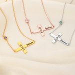 Personalizada Minimalista Cruz Collar con Nombre y Piedra de Nacimiento Dainty Jewelry Birthday Christmas Christening Baptism Gift for Christian