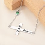 Personalizada Minimalista Cruz Collar con Nombre y Piedra de Nacimiento Dainty Jewelry Birthday Christmas Christening Baptism Gift for Christian