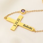 Personalizada Minimalista Cruz Collar con Nombre y Piedra de Nacimiento Dainty Jewelry Birthday Christmas Christening Baptism Gift for Christian