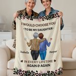 Personalized Leopard Cartoon Mother and Daughter Back View Soft Throw Blanket with Names Home Decor Birthday Gift for Women