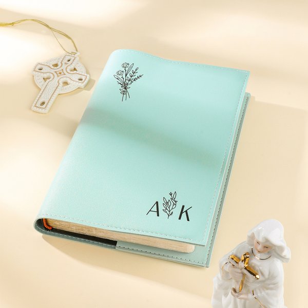 Personalized Cross Floral Monogram PU Leather Bible Book Cover Case with Name Bible Study Supplies Christmas Religious Gift for Christian