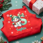 Spersonalizowana czapka bożonarodzeniowa Snowman Initial Regulowany fartuch dla dzieci z imieniem i kieszenią do gotowania Prezent świąteczny dla dzieci