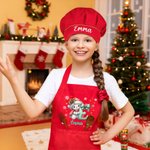 Spersonalizowana czapka bożonarodzeniowa Snowman Initial Regulowany fartuch dla dzieci z imieniem i kieszenią do gotowania Prezent świąteczny dla dzieci