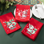 Personalized Snowman Snowflake Bow Initial 100% Cotton Red Reusable Napkin with Name Table Decor Christmas Gift for Family Friend