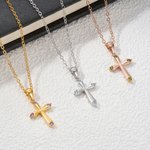 Personalizada Cruz 4 Birthstones Collar Dainty Joyería Bautizo Religioso Cumpleaños Regalo para Cristianos Mujeres